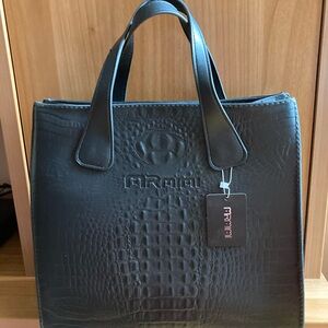 Black Croc Embossed Tote Bag